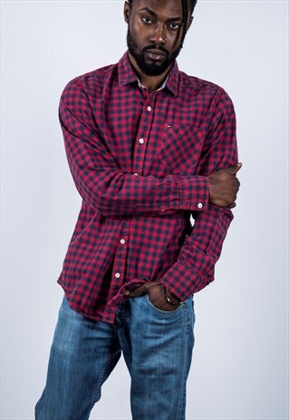 TOMMY HILFIGER VINTAGE 1990S RED AND BLUE CHECKED SHIRT