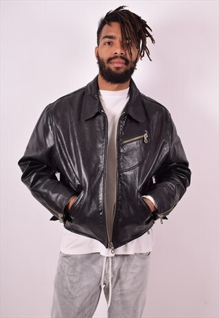 MENS VINTAGE LEATHER JACKET LARGE BLACK 90S