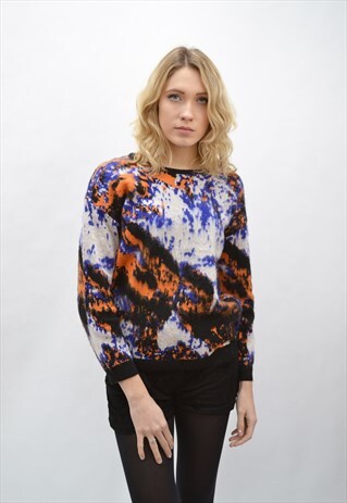 MULTI COLOR BRUSHED MOHAIR KNITTED JUMPER (ORANGE)