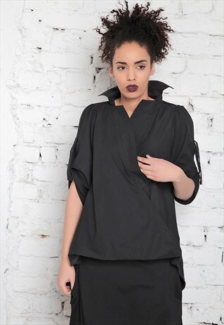 BLACK ASYMMETRIC EXTRAVAGANT TOP / EXTRA LONG SHIRT