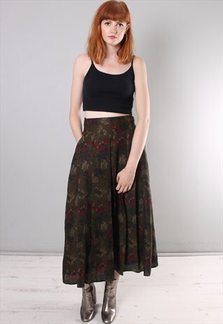 VINTAGE 80S FLORAL PATTERNED PLEATED LINED SKIRT