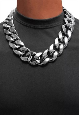 30mm 30" Choker Wide Chunky Curb Necklace Chain - Silver 