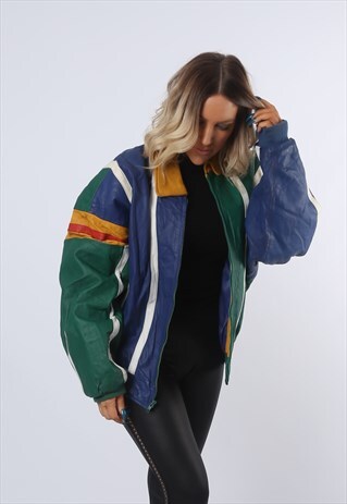 LEATHER BOMBER JACKET BOYFRIEND FOOTBALL OVERSIZED (BJ2S)
