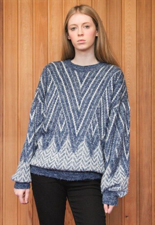 VINTAGE 1980S BLUE PATTERNED JUMPER
