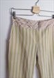 VINTAGE 90'S STRIPED 3/4 FLARED LINEN BEIGE CAPRI PANTS 