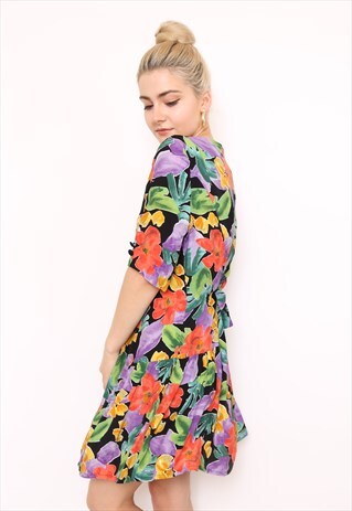VINTAGE 90S MULTICOLOURED FLORAL DRESS