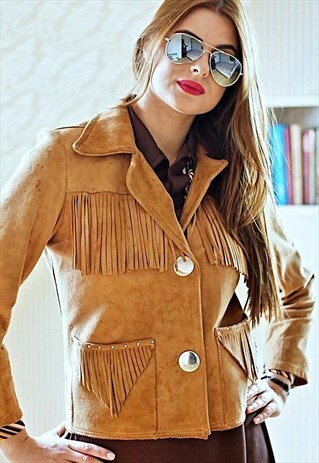 CAMEL VINTAGE SUEDE FRINGE JACKET