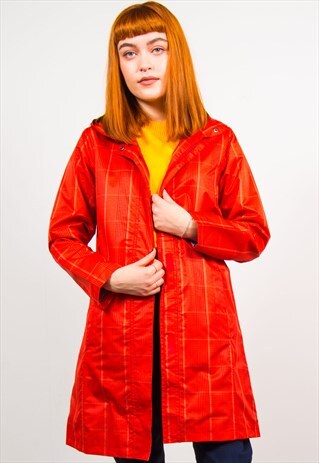 VINTAGE 90'S RED CHECKED PATTERN MAC RAIN COAT