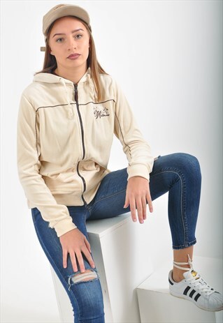 VINTAGE VELVET HOODIE IN BEIGE