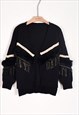 BLACK CROPPED CARDIGAN WITH TASSEL FRINGE & FAUX FUR