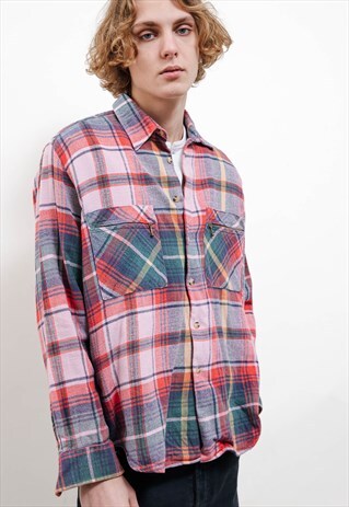 VINTAGE 80S CASUAL MULTI PLAID BUTTON UP LONG SLEEVE SHIRT 