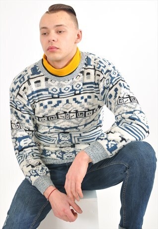 VINTAGE CREW NECK JUMPER IN AZTEC PRINT