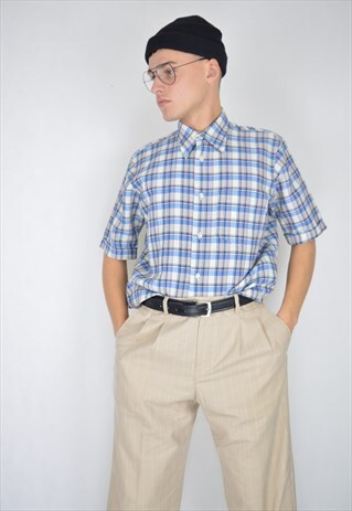 VINTAGE BLUE CHECKERED SHORT SLEEVE SHIRT