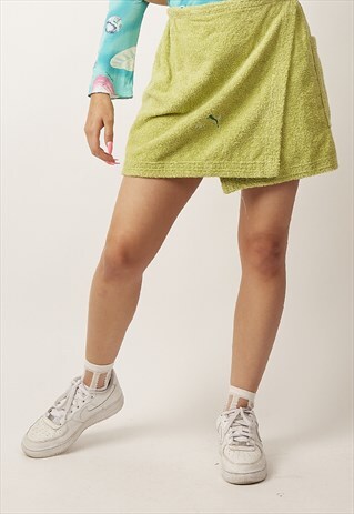 VINTAGE 80'S LIME GREEN TOWEL MINI PUMA SKIRT
