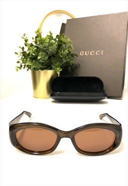Gucci GG 2432/S Retro Goggle Brown Transparent Sunglasses.