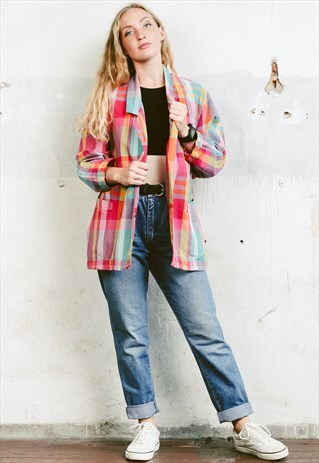 VINTAGE 80S OVERSIZED CHECK PRINT BLAZER