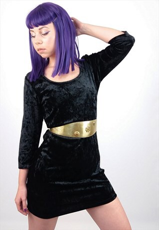VINTAGE 90'S BLACK VELVET VELOUR MINI DRESS LACE DETAIL