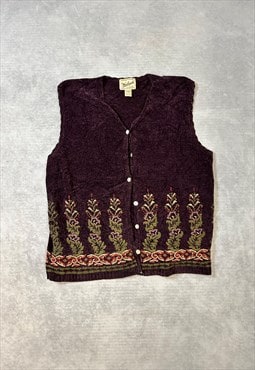 Woolrich Knitted Sweater Vest Flower Patterned Cardigan