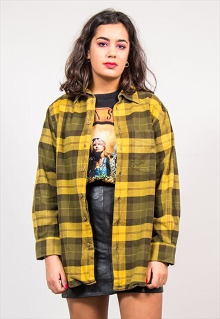 VINTAGE 90'S YELLOW CHECK PATTERN FLANNEL SHIRT