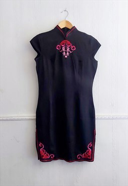 Vintage Y2K/00s Oriental Black & Pink Dress Size 10