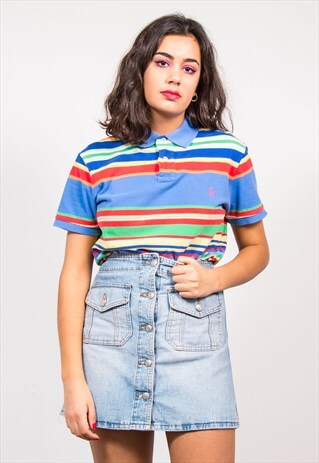 VINTAGE 90'S BRIGHT STRIPE RALPH LAUREN POLO T-SHIRT