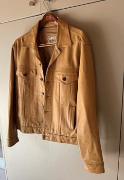 Vintage Camel Brown Leather Jacket. Size 52. Made in Italy