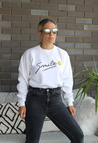 VINTAGE 1990S WHITE PRINTED SMILE SWEATSHIRT