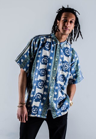 VINTAGE 90S CRAZY PATTERN SHIRT IN BEIGE, GREEN AND BLUE