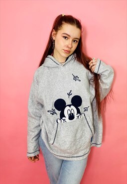 Vintage 90s Disney Mickey Mouse Embroidered Grey Hoodie