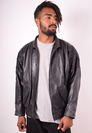 MENS VINTAGE LEATHER JACKET LARGE BLACK 90S