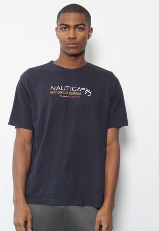 VINTAGE NAUTICA PRINT LOGO T-SHIRT BLUE