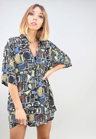 VINTAGE OVERSIZED SHORT SLEEVE PATTERNED SHIRT