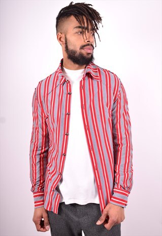 ROBERTO CAVALLI MENS VINTAGE SHIRT SMALL RED STRIPES 90'S