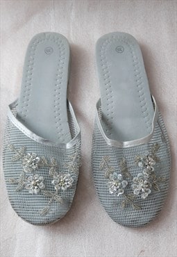 vintage y2k grey chinese pearls beads slippers 