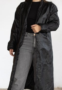 Vintage  Leather Jacket Long in Black M