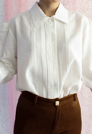 VINTAGE BLOUSE LONG SLEEVES LACE COLLAR T904