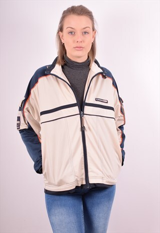 DIADORA WOMENS VINTAGE TRACKSUIT TOP JACKET LARGE BEIGE 90S