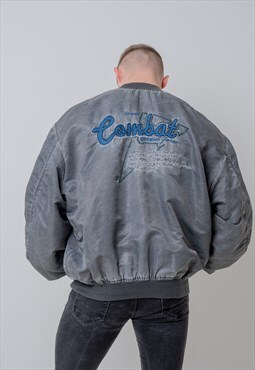 Vintage Combat Graphic Jacket in Grey XL