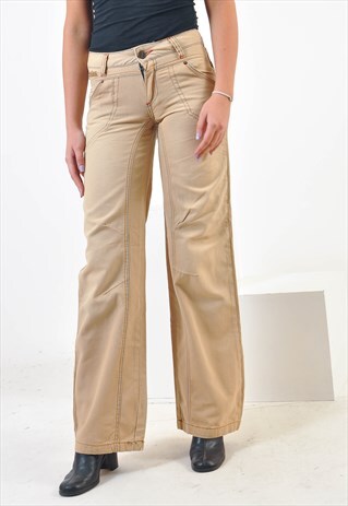VINTAGE LOW WAISTED WIDE LEG TROUSERS IN BEIGE