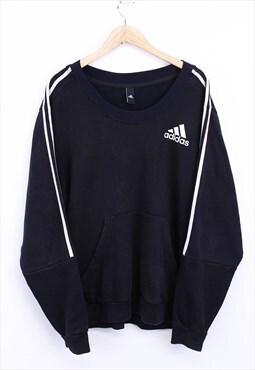 Vintage Adidas Sweatshirt Black Striped Pullover With Logo