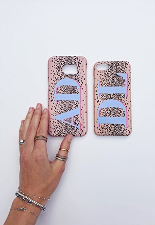 PERSONALISED LEOPARD PRINT AND BLUE IPHONE & SAMSUNG CASE