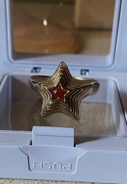 Orange Star Gem Stone Gold Plated Chunky Star Ring
