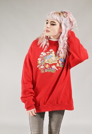 VINTAGE DOG AND BIRDS SWEATER RED