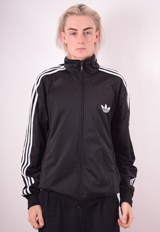 ADIDAS MENS VINTAGE TRACKSUIT TOP JACKET XL BLACK 90S