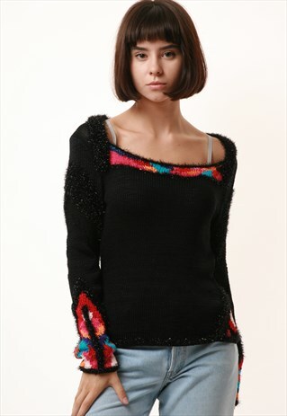 80S VINTAGE PARTY NIGHT BLACK SEXY JUMPER 1060