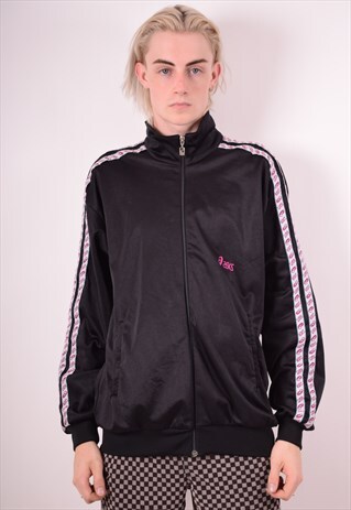 ASICS MENS VINTAGE TRACKSUIT TOP JACKET LARGE BLACK 90S