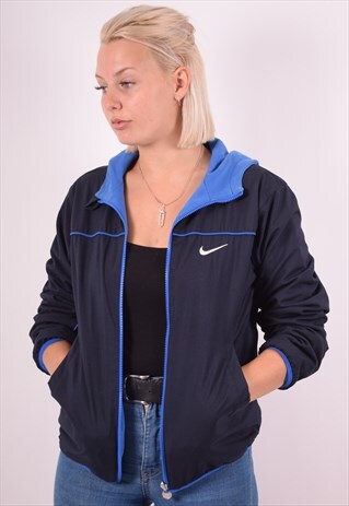 NIKE WOMENS VINTAGE RIVERSIBLE JACKET LARGE NAVY BLUE 90S