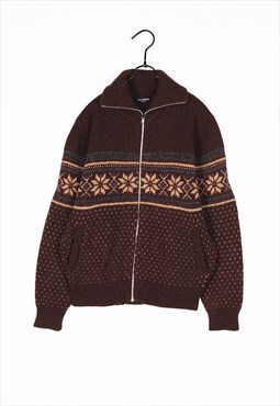 Brown Retro Patterned wool Cardigan knitwear jumper knit 