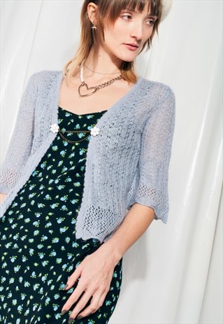 Vintage Cardigan Y2K Fairycore Knitted Flare Top in Pastel