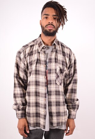 MENS VINTAGE FLANNEL SHIRT XXL BROWN CHECK 90S